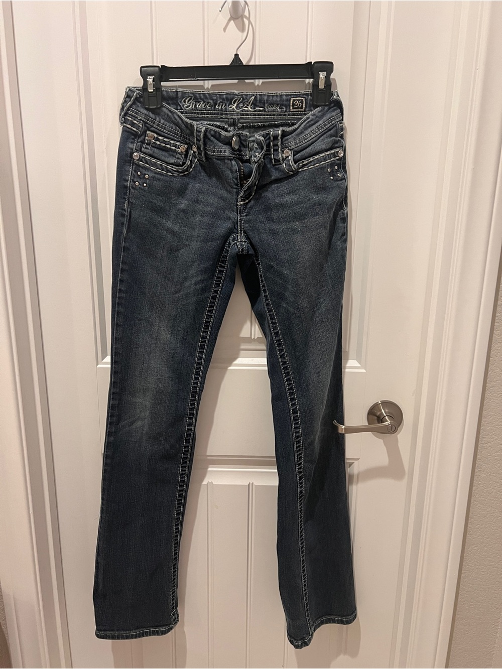 Grace in LA Women's Dark Blue Straight Leg Jeans with Stud Detail